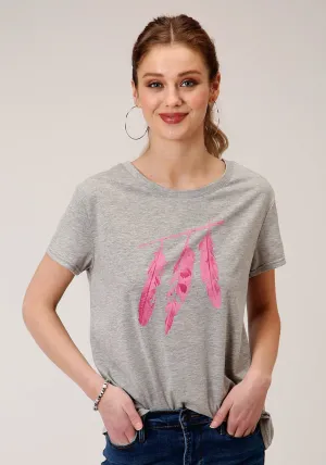 Active Comfort Roper Womens Grey Poly/Rayon Pink Feathers S/S T-Shirt Roper Womens Grey Poly/Rayon Pink Feathers S/S T-Shirt Anti Cling Fabric