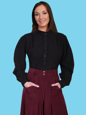Active Comfort Scully RangeWear Womens Black 100% Cotton Pleated Pullover L/S Work Blouse Weekend Warrior Creative Look Modern Artist Vibe Weekend Warrior Gym Ready Scully RangeWear Womens Black 100% Cotton Pleated Pullover L/S Work Blouse