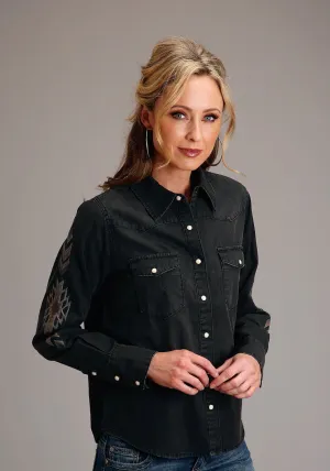 Active Comfort Stetson Womens Boyfriend Fit Denim Black 100% Cotton L/S Shirt Stetson Womens Boyfriend Fit Denim Black 100% Cotton L/S Shirt Tall friendly Non Chafe Seams