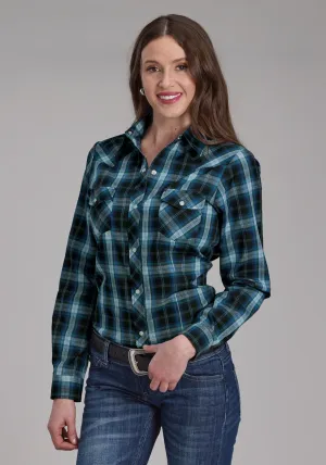 Active Lifestyle Roper Womens 2128 Windowpane Plaid Multi Blue Cotton Blend L/S Shirt Sporty Style Trendy Wear Roper Womens 2128 Windowpane Plaid Multi Blue Cotton Blend L/S Shirt