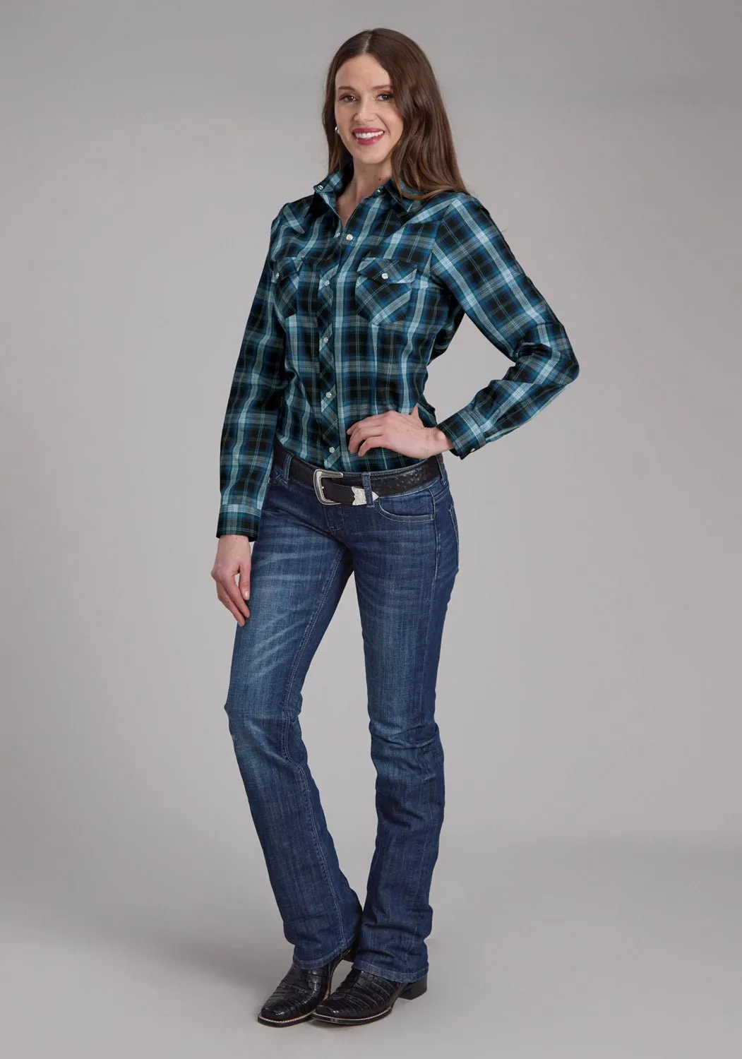 Non Restrictive Armhole Roper Womens 2128 Windowpane Plaid Multi Blue Cotton Blend L/S Shirt
