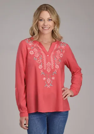 Active Lifestyle Roper Womens Floral Split V Placket Pink 100% Rayon L/S Tunic Roper Womens Floral Split V Placket Pink 100% Rayon L/S Tunic Lightweight Feel Contemporary Look