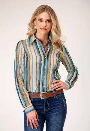 Active Look Roper Womens Watercolor Stripe Multi-Color 100% Polyester L/S Shirt Roper Womens Watercolor Stripe Multi-Color 100% Polyester L/S Shirt Non-irritating comfortable option
