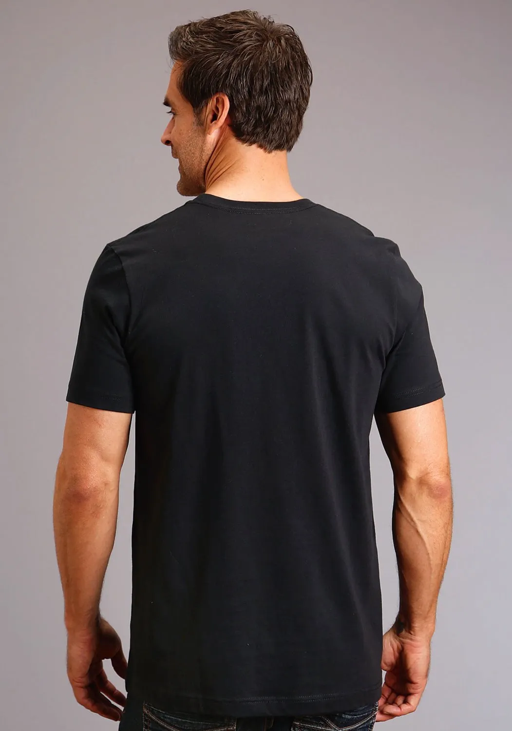 Stetson Mens Black 100% Cotton Founded Logo S/S T-Shirt Seamless Side Panels