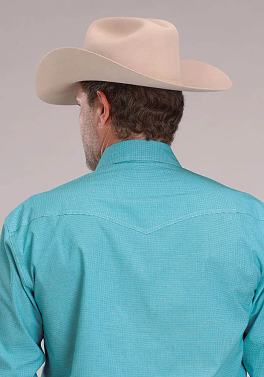 Neutral Colors Roper Mens 2510 Stretch Mini Check Turquoise Cotton Blend L/S Shirt