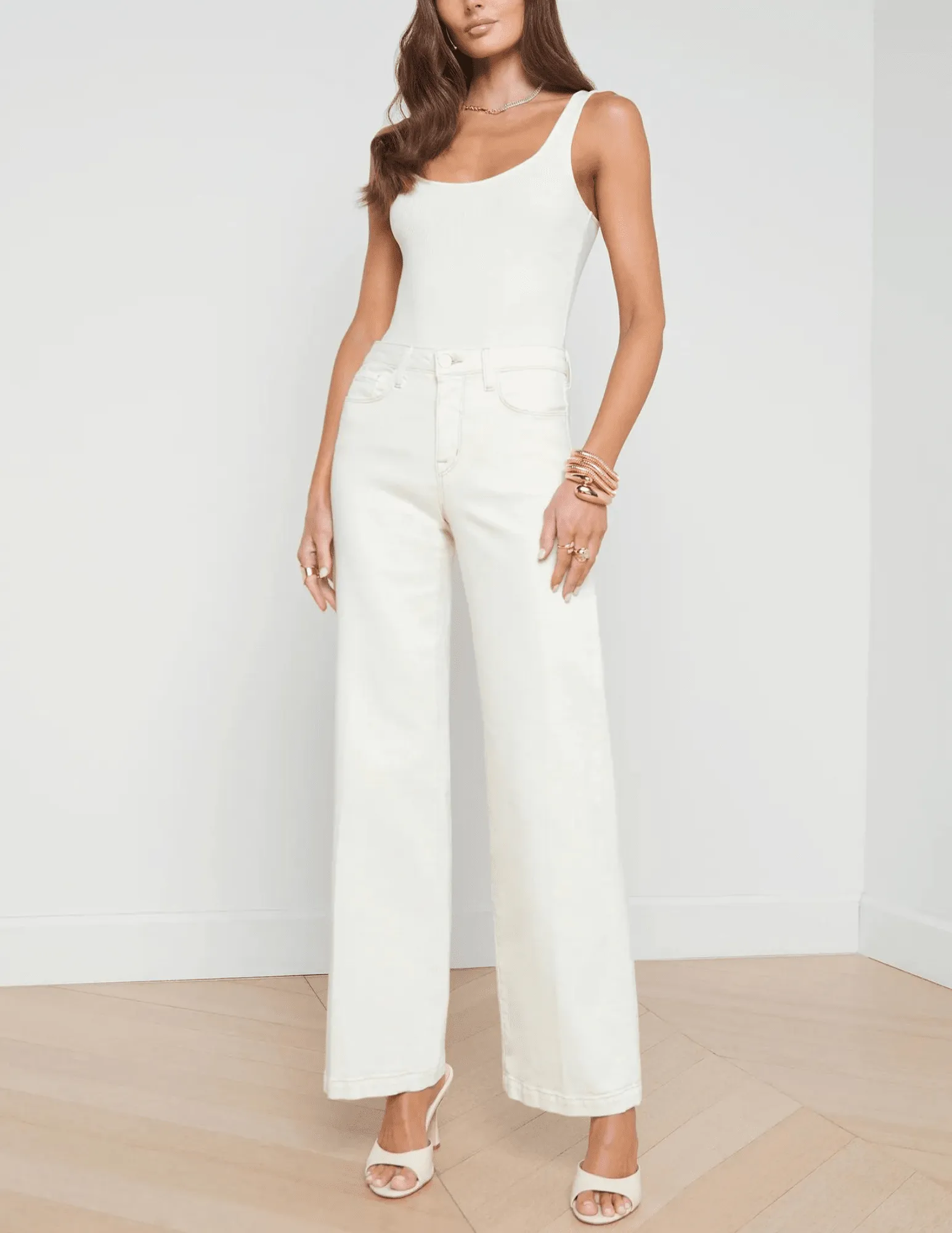 L??AGENCE Scottie High Rise Wide Leg Jeans In Macadamia Traveler Gear Slim