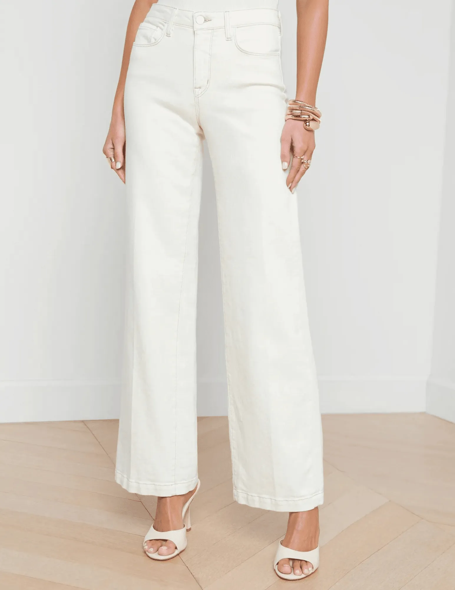 Subtle Texture Movement Friendly L??AGENCE Scottie High Rise Wide Leg Jeans In Macadamia