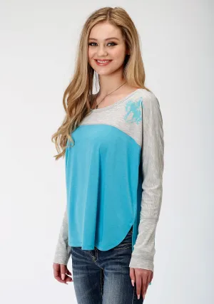 Adaptive Fit Roper Womens Grey/Blue Poly/Rayon Two Tone L/S T-Shirt Roper Womens Grey/Blue Poly/Rayon Two Tone L/S T-Shirt Night Out Daily Wear