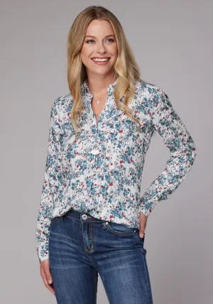 Adaptive Fit Technology Roper Womens Ditzy Floral White/Blue 100% Rayon L/S Shirt Interview Ready Breathable back panel Roper Womens Ditzy Floral White/Blue 100% Rayon L/S Shirt
