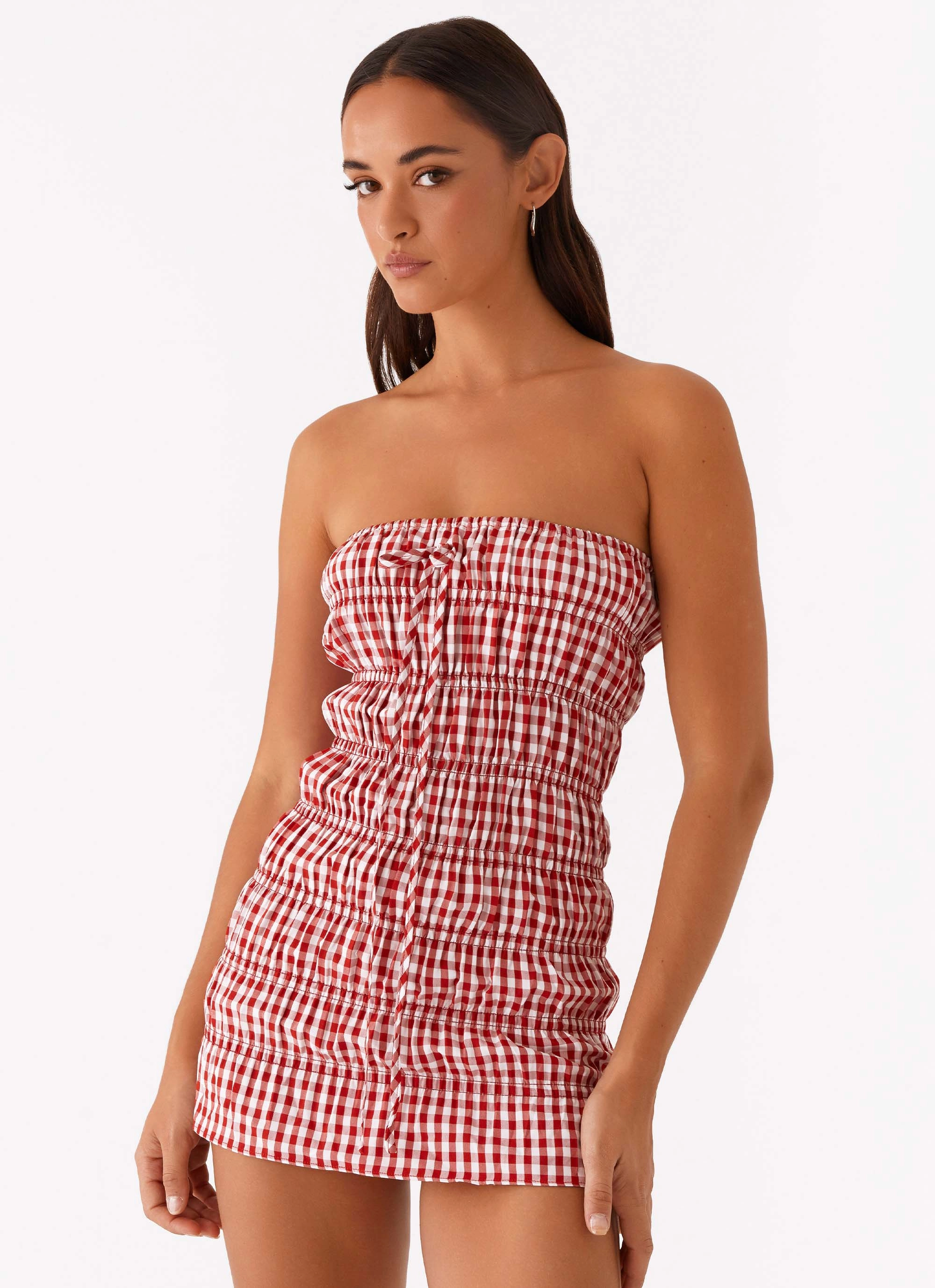 High-Fashion Adele Mini Dress - Red Gingham