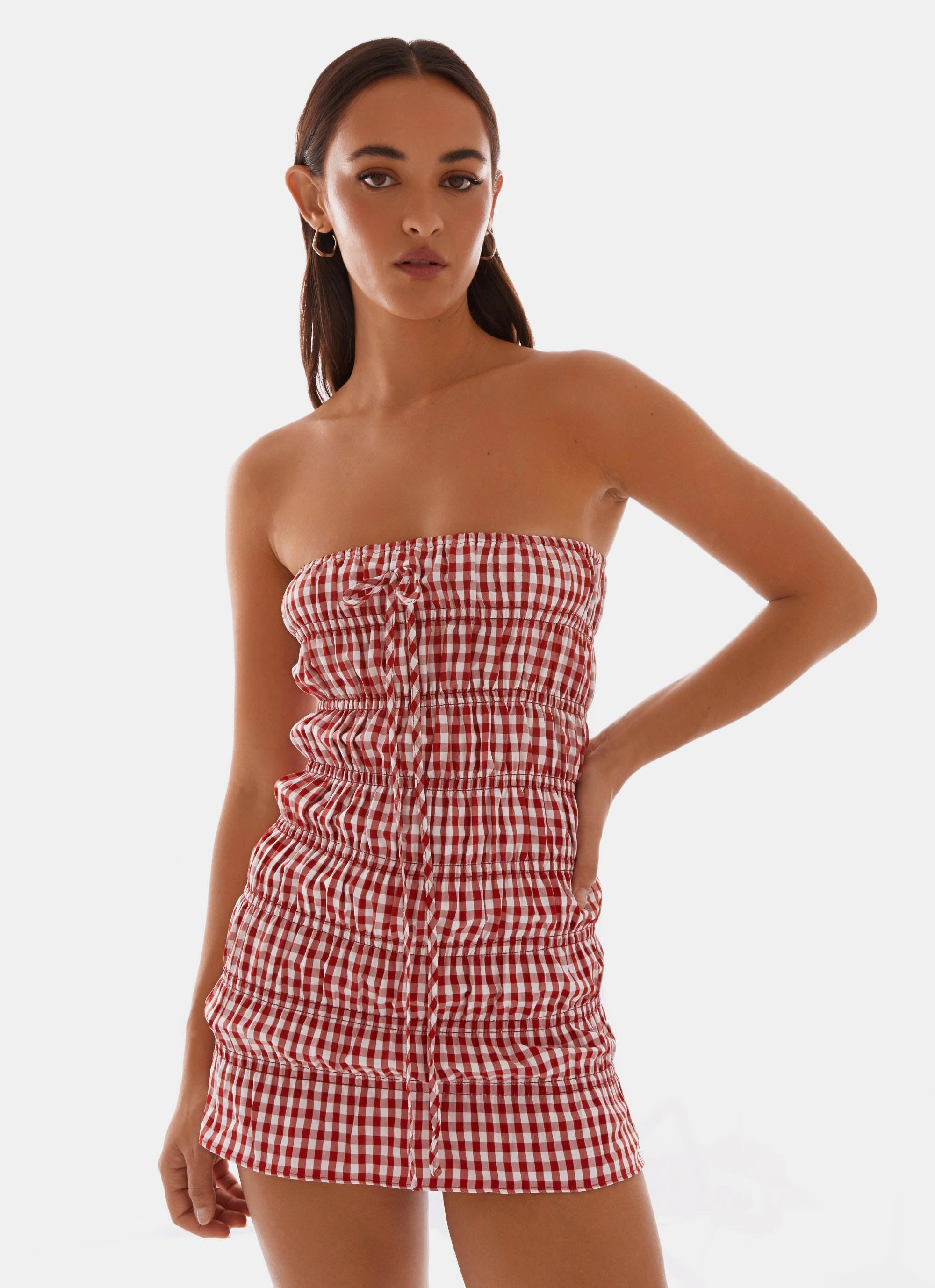 Adele Mini Dress - Red Gingham Movement Friendly Simple Profile
