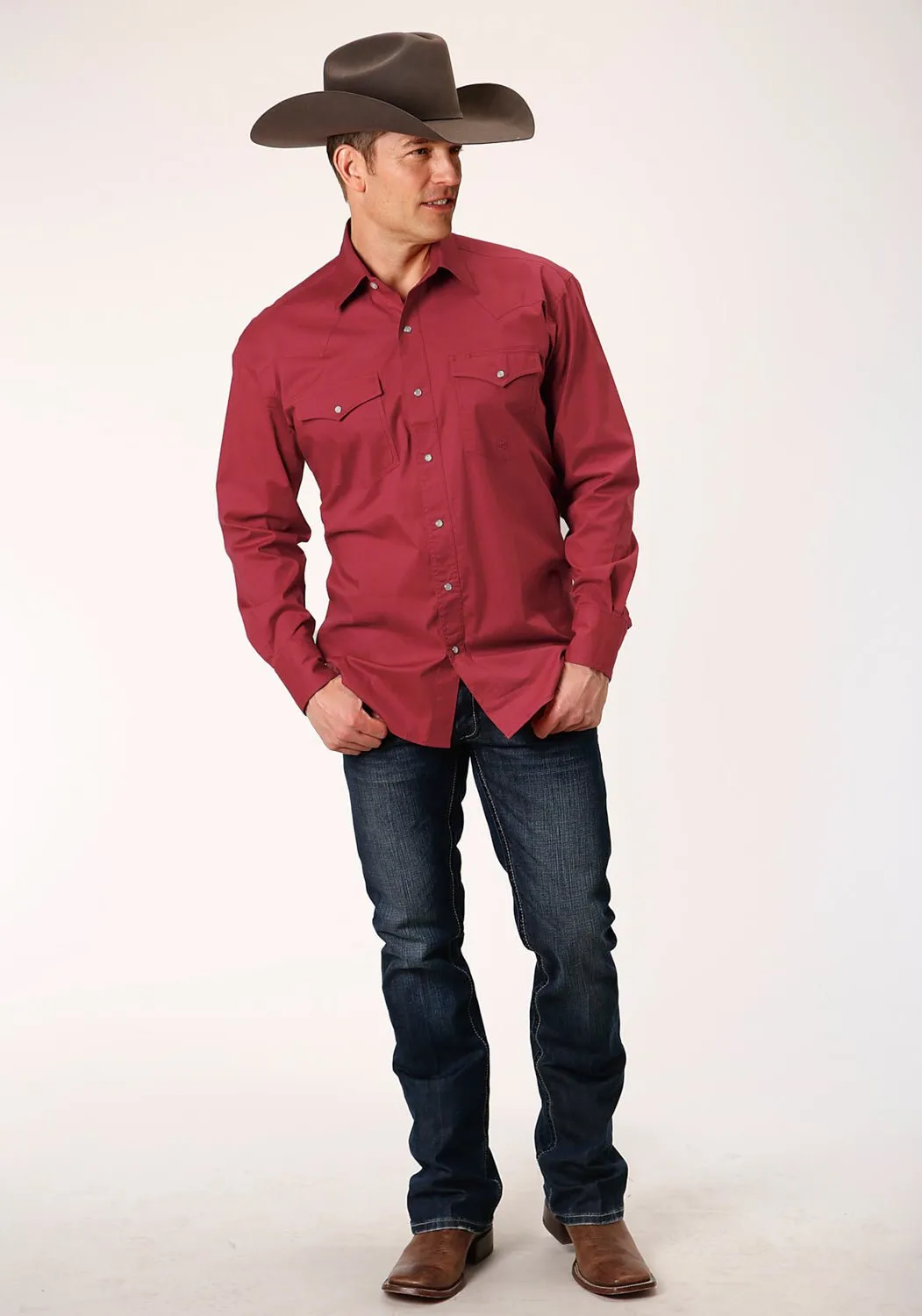 Designer Look Roper Mens Red Cotton Blend Stretch Poplin L/S Tall Shirt