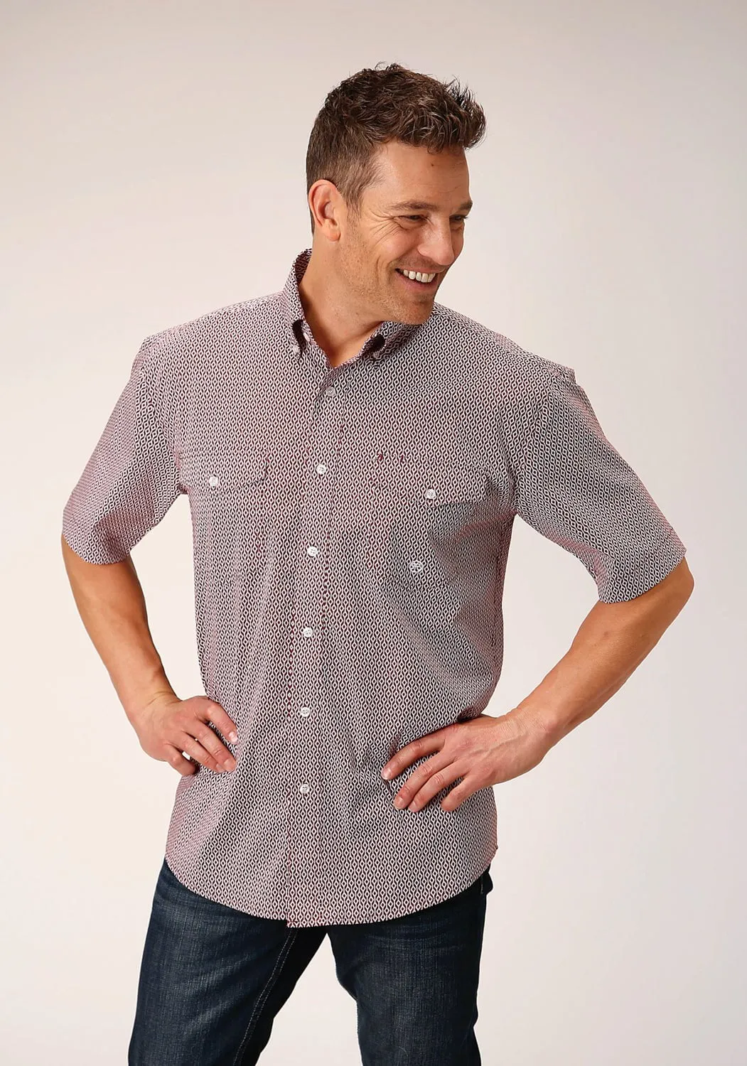Corporate Event Roper Mens Climbing Diamond Red Cotton Blend S/S Shirt