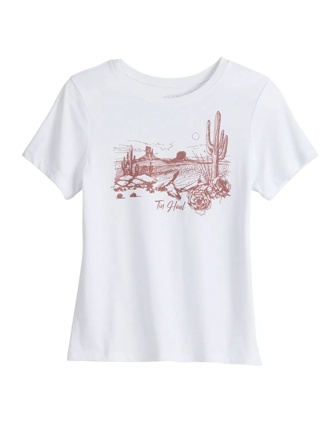 Multipocket Style Casual Day Tin Haul Womens Red Desert Scene White Cotton Blend S/S T-Shirt