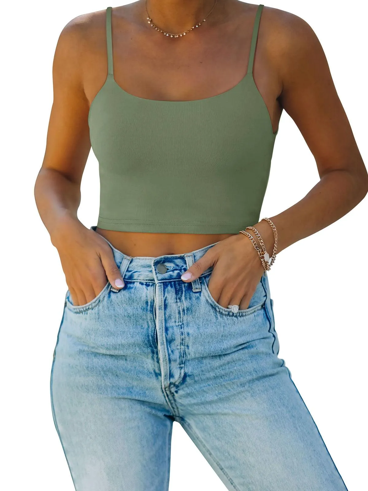 Adjustable Spaghetti Strap Seamless Camisole Crop Tops