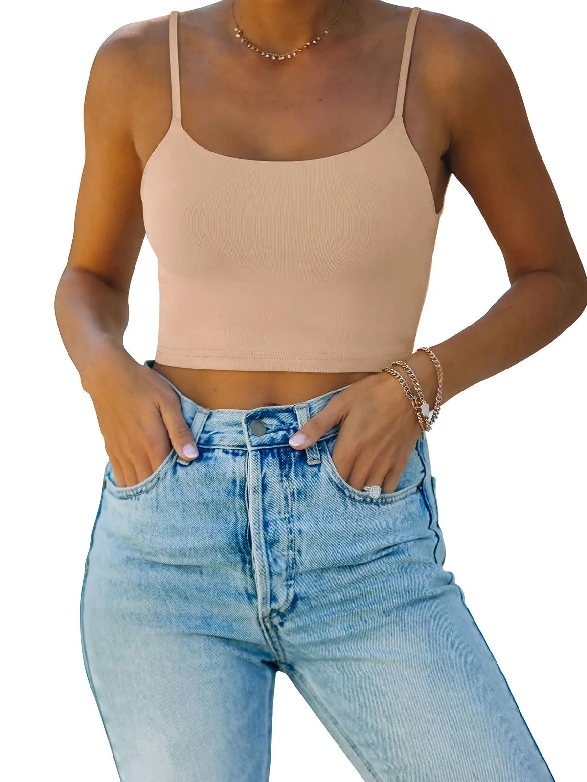 Adjustable Spaghetti Strap Seamless Camisole Crop Tops