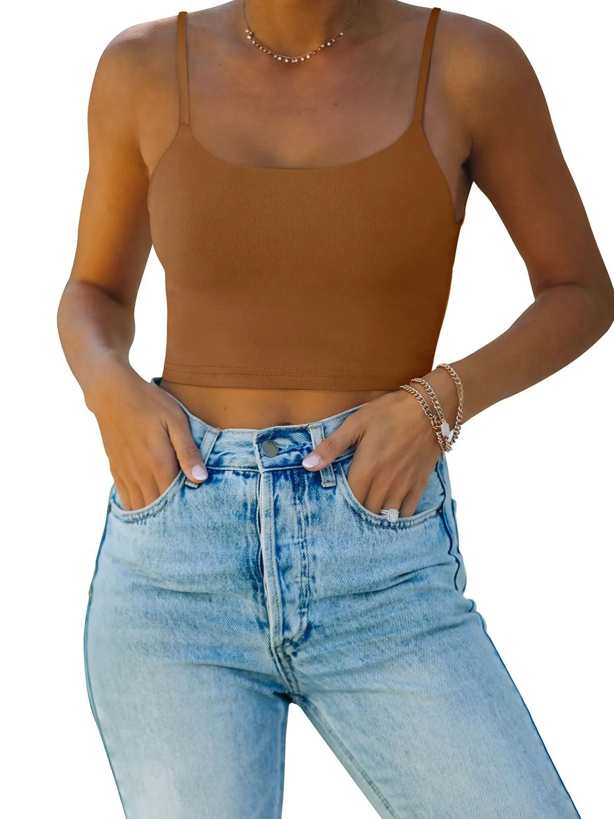 Adjustable Spaghetti Strap Seamless Camisole Crop Tops