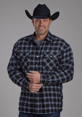 Adjustable Cuffs Roper Mens 2205 Sherpa Lined Black 100% Cotton Tall L/S Shirt Versatile Styling Advanced Moisture Management Roper Mens 2205 Sherpa Lined Black 100% Cotton Tall L/S Shirt