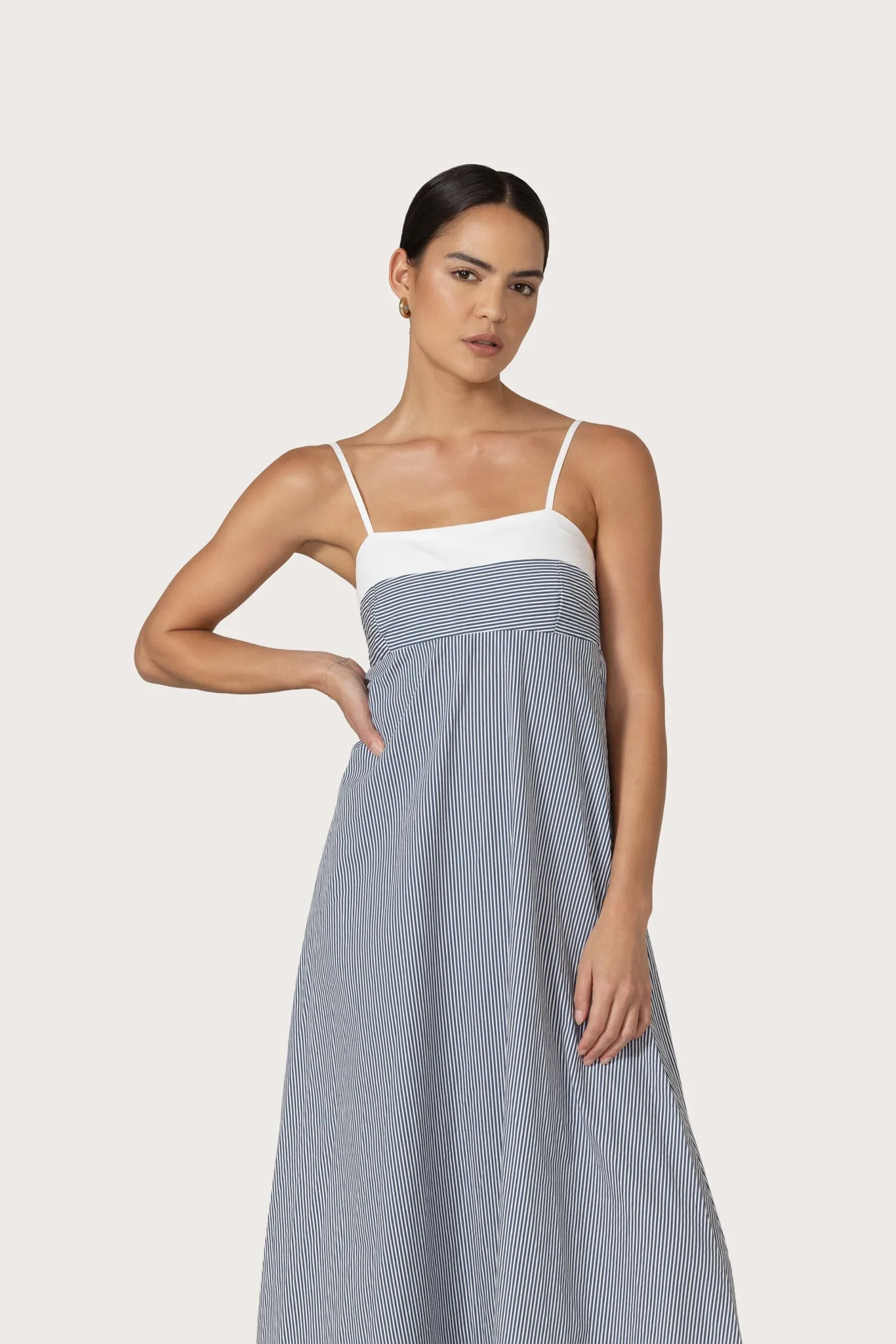 Adriana Maxi Poplin Dress in Denim Stripe Subtle tone Casual Tones