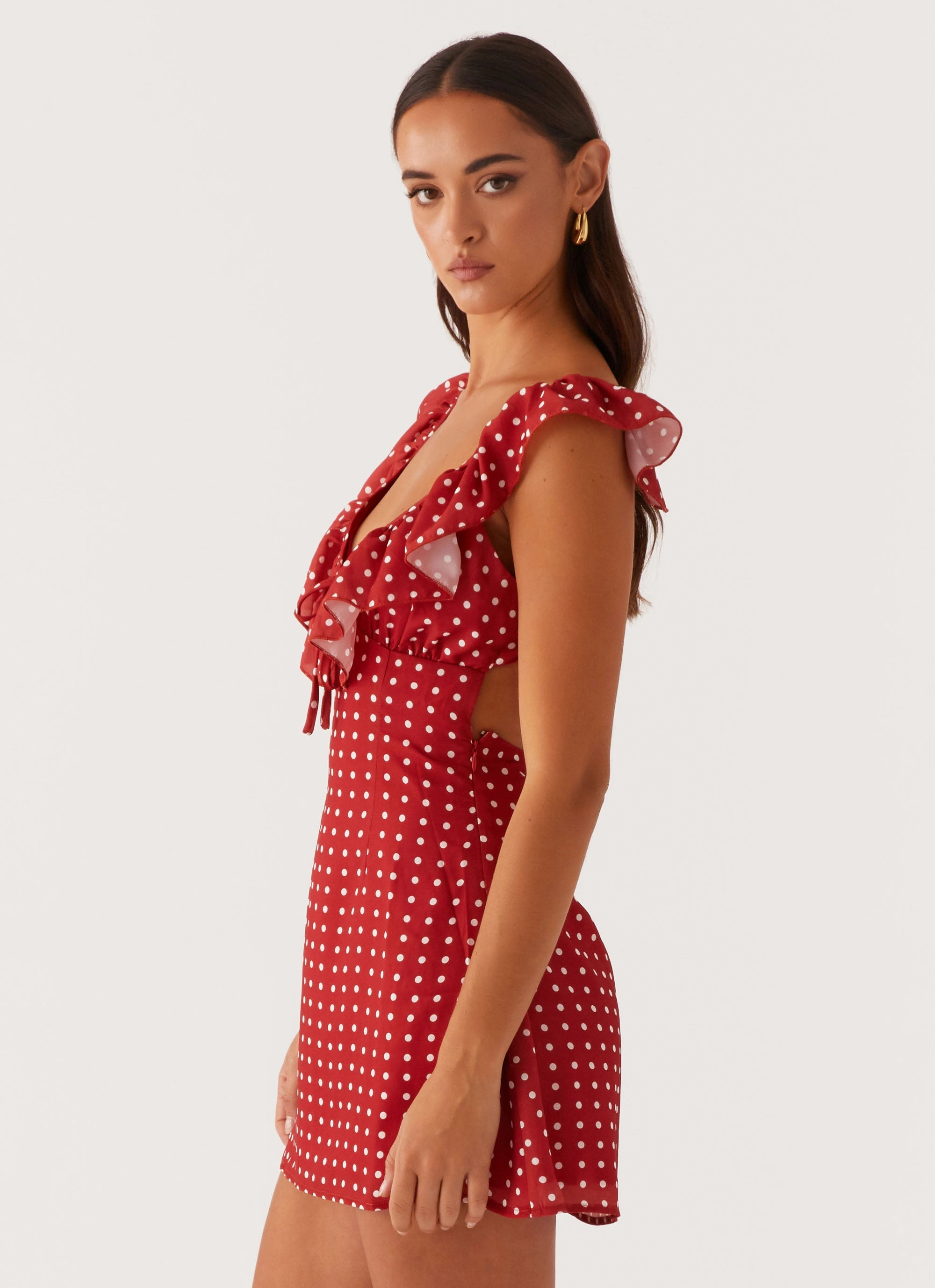 Adrina Ruffle Mini Dress - Red Polka Dot Relaxed Layers