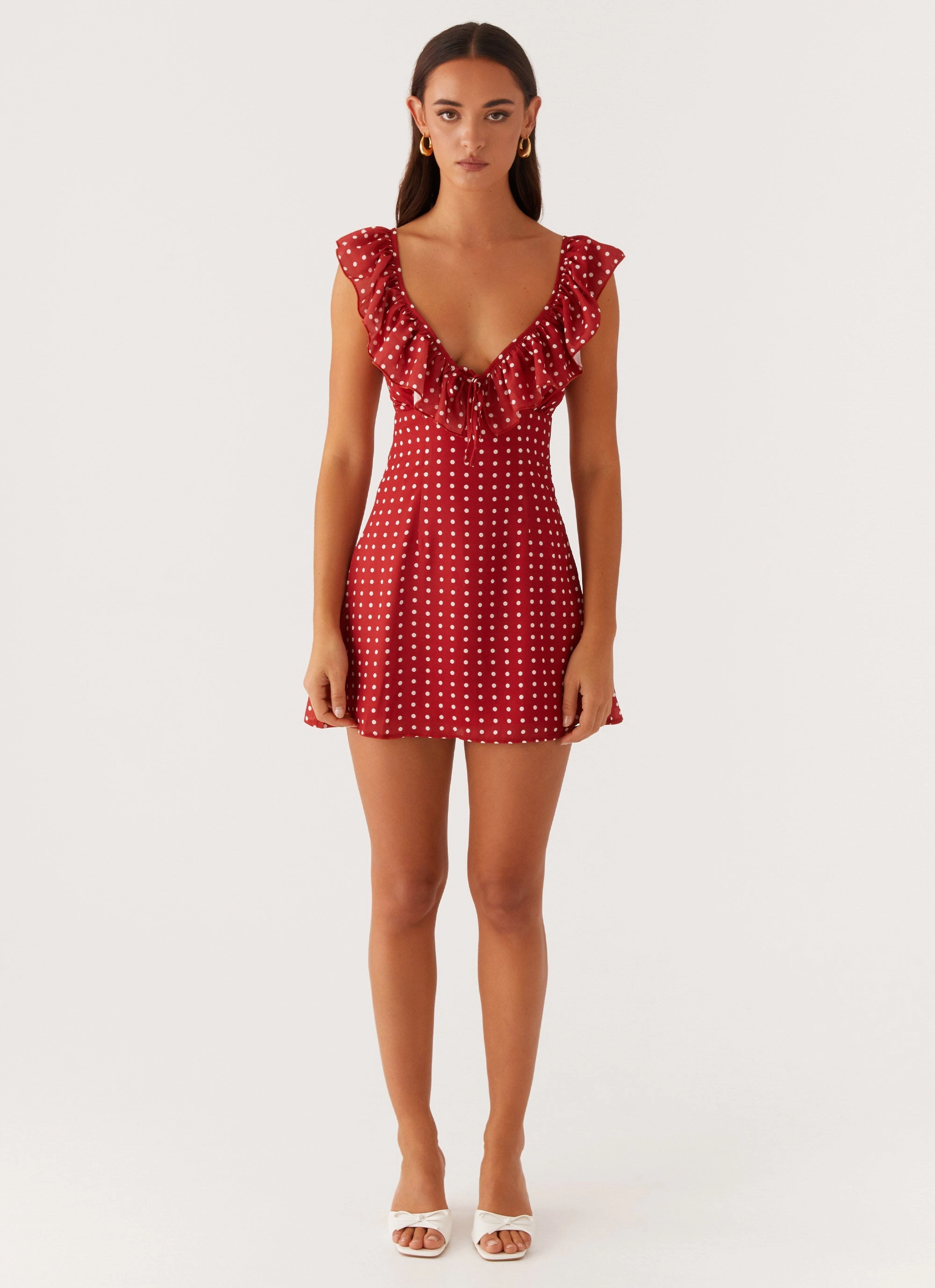Adrina Ruffle Mini Dress - Red Polka Dot Polished Design Fresh Outfit