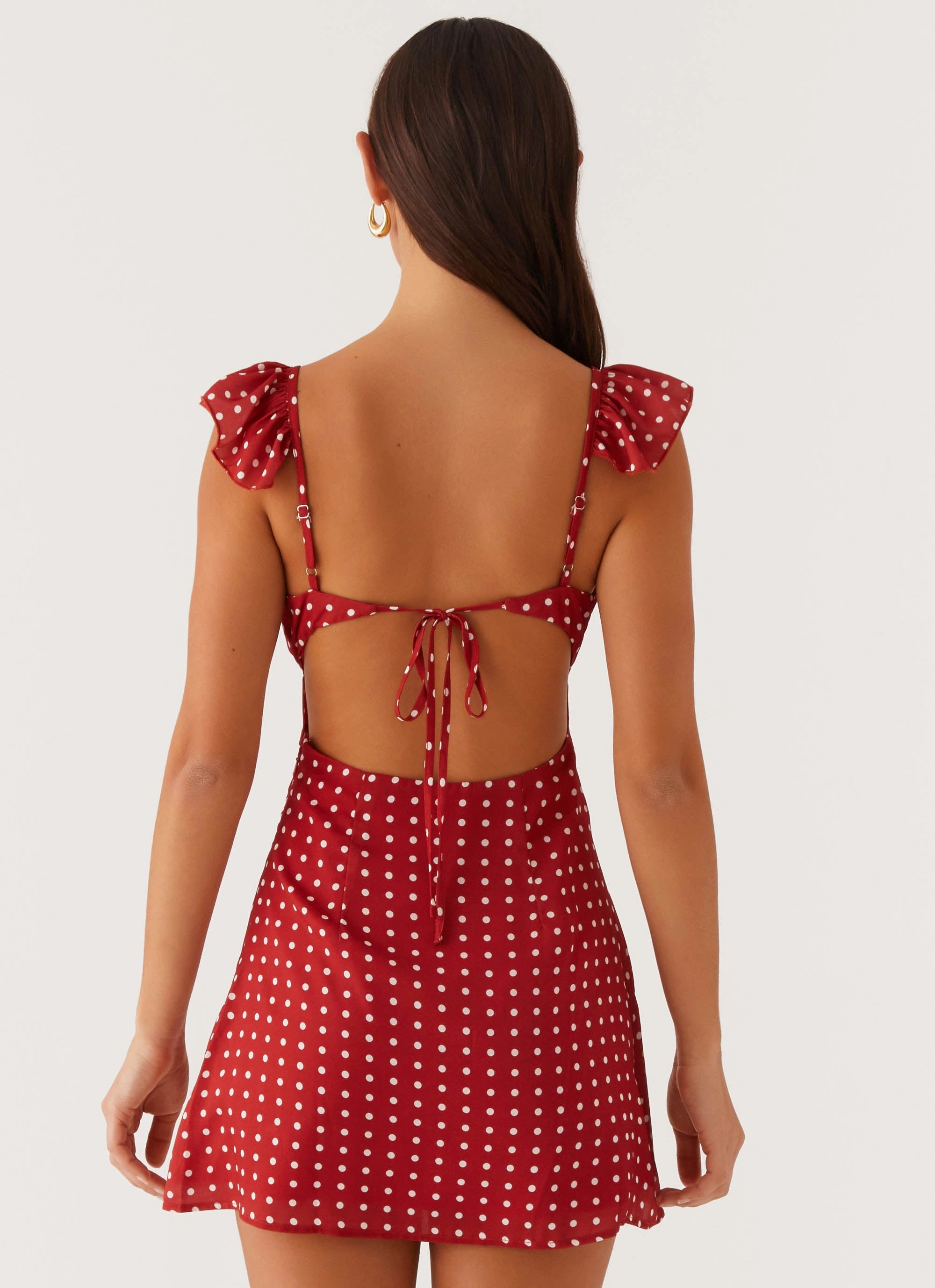 Breezy Fit Waist-Cinching Adrina Ruffle Mini Dress - Red Polka Dot