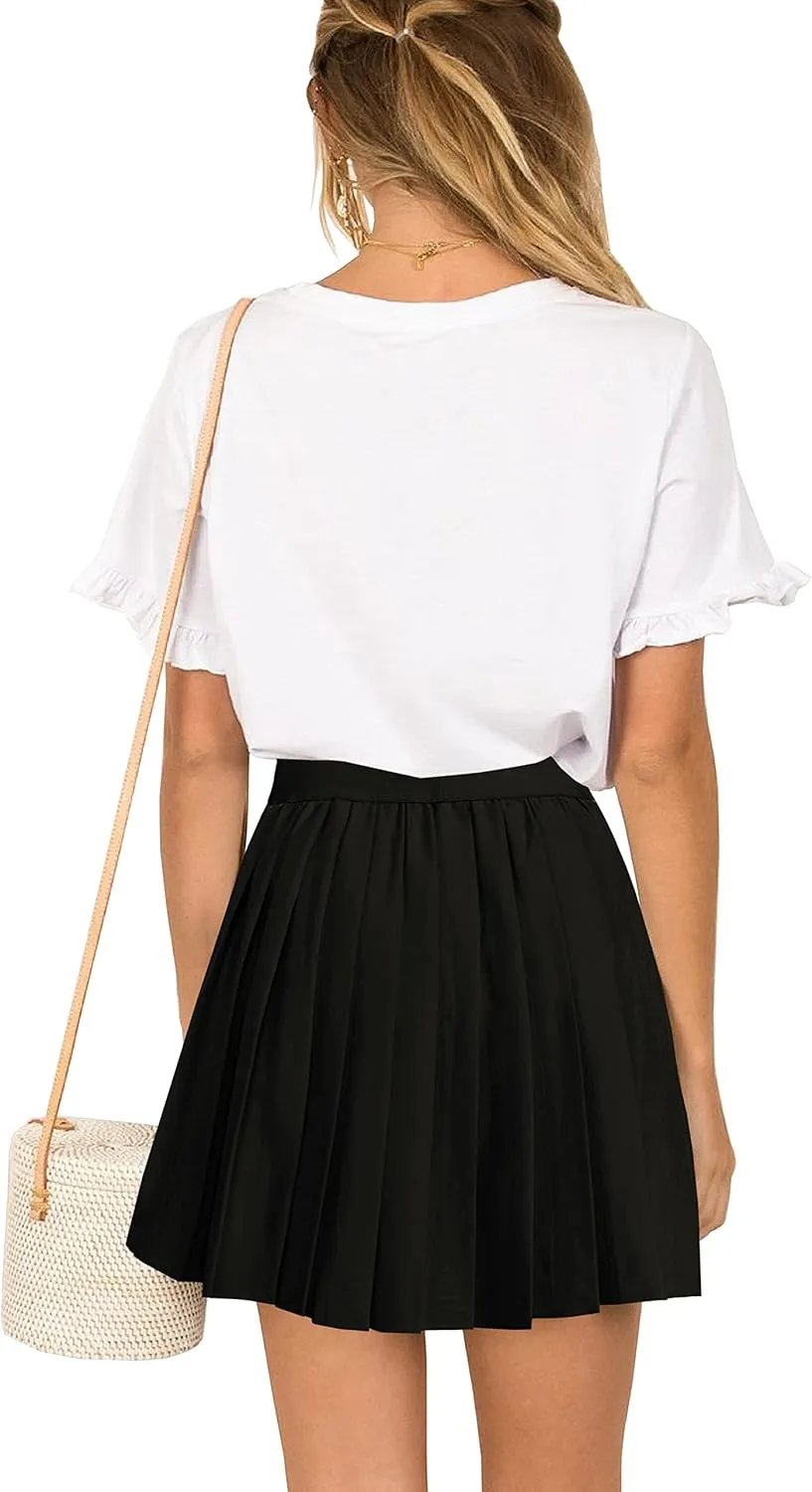 Afibi Women Short Uniform High Waist Pleated Skater Tennis Skirt with Shorts