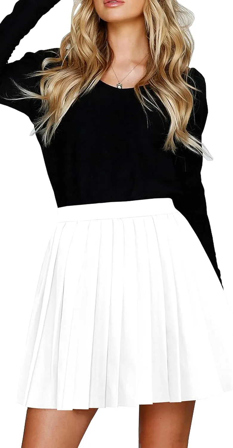 Afibi Women Short Uniform High Waist Pleated Skater Tennis Skirt with Shorts