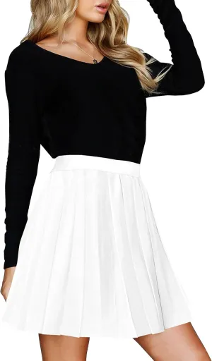 Afibi Women Short Uniform High Waist Pleated Skater Tennis Skirt with Shorts