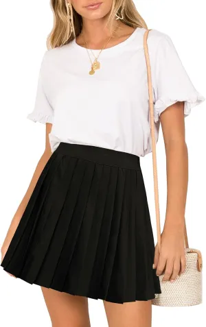 Afibi Women Short Uniform High Waist Pleated Skater Tennis Skirt with Shorts