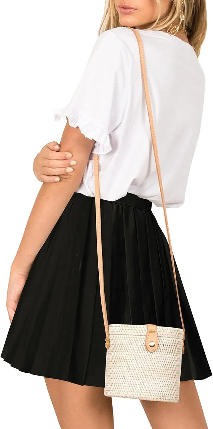 Afibi Women Short Uniform High Waist Pleated Skater Tennis Skirt with Shorts