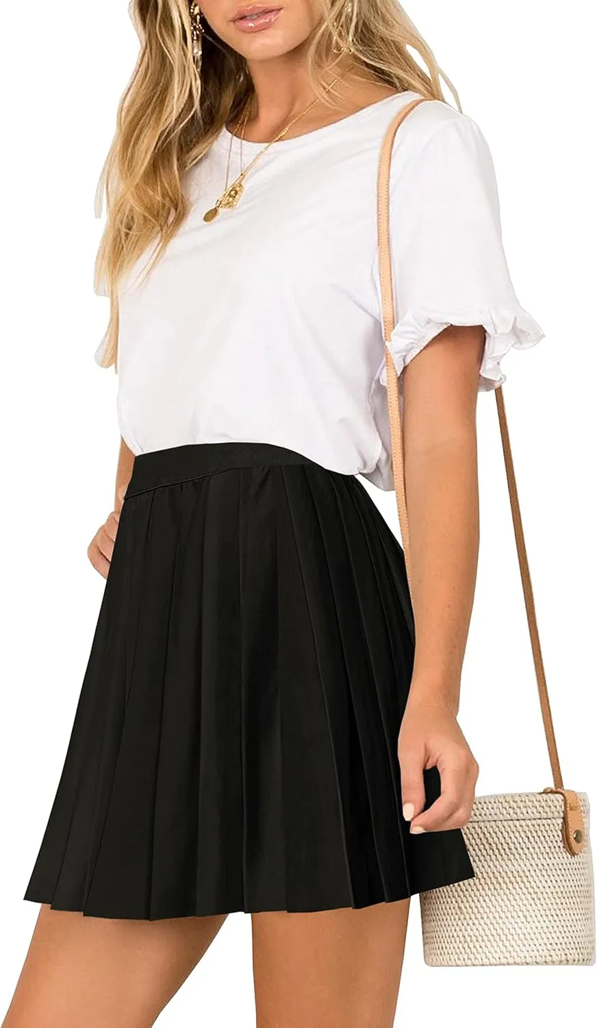 Afibi Women Short Uniform High Waist Pleated Skater Tennis Skirt with Shorts