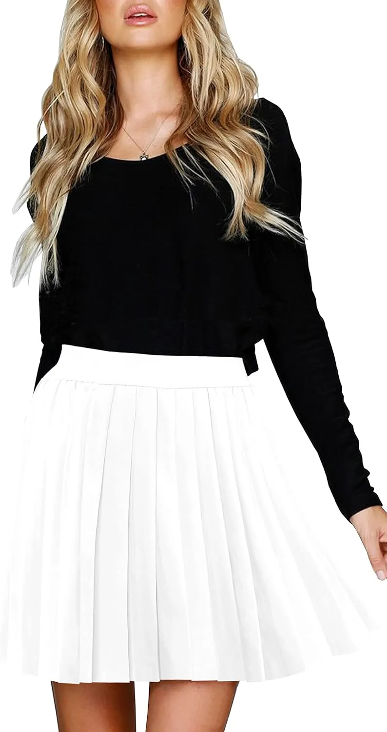 Afibi Women Short Uniform High Waist Pleated Skater Tennis Skirt with Shorts