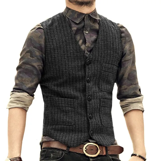 Aidase Men's V-Neck Suit Vests Fashion Formal Slim Fit Business Dress Vest Waistcoat Steampunk