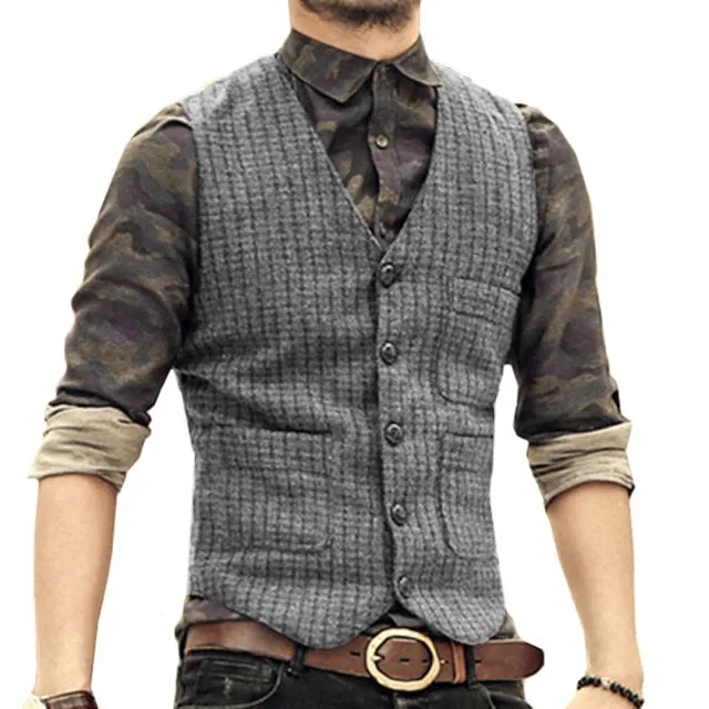 Aidase Men's V-Neck Suit Vests Fashion Formal Slim Fit Business Dress Vest Waistcoat Steampunk