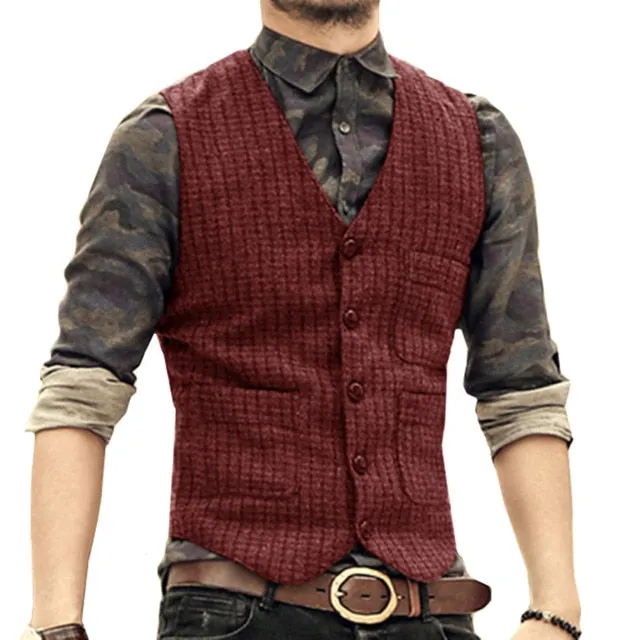 Aidase Men's V-Neck Suit Vests Fashion Formal Slim Fit Business Dress Vest Waistcoat Steampunk