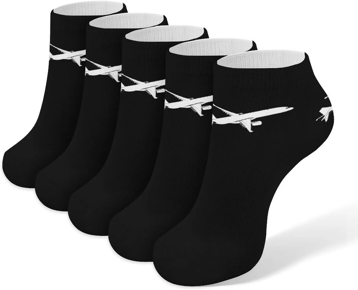 Airplane Jet 5 Pairs Unisex Activewear Ankle Socks Lightweight Low Cut And No Show Socks