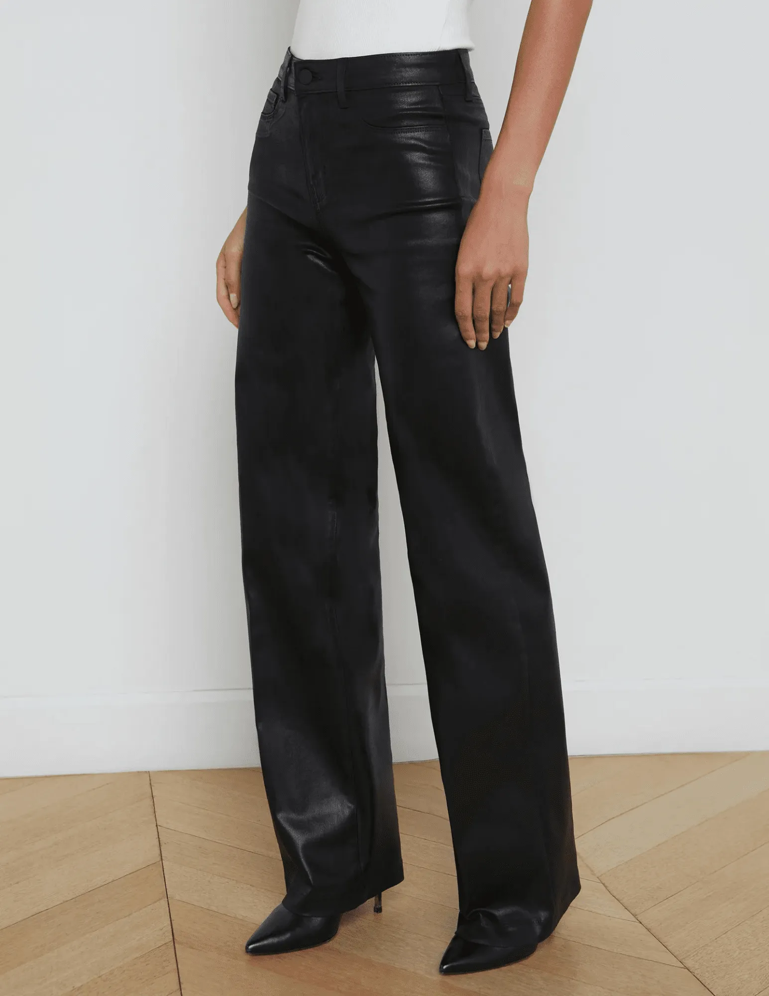 Professional Wear Premium Winter Warmth Party Look Urban Explorer L??AGENCE Clayton High Rise Wide Leg Coated Jeans in Black Coated