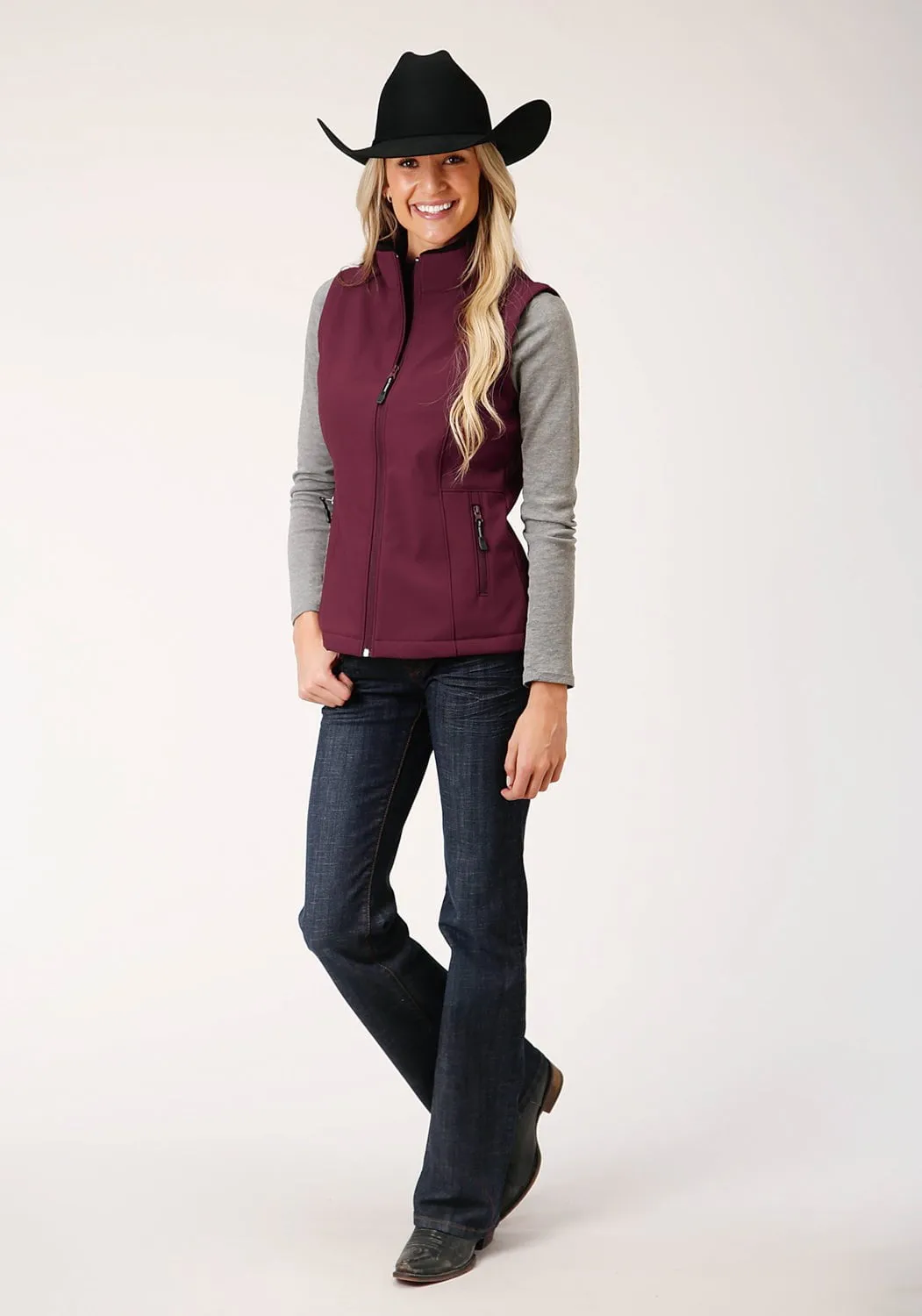 Clean Fashion Roper Womens Wine Polyester Softshell Fleece Vest