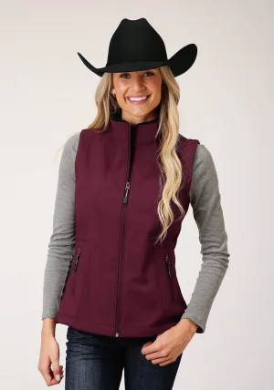 Airy Detail Roper Womens Wine Polyester Softshell Fleece Vest Roper Womens Wine Polyester Softshell Fleece Vest Light Touch
