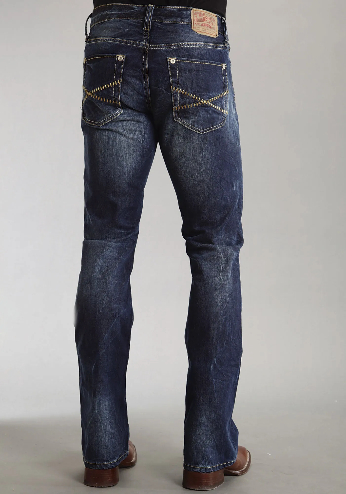 All Fit Design Mid Rise Fit Stetson Mens 1014 Rocks Fit Small Stitch Blue 100% Cotton Jeans