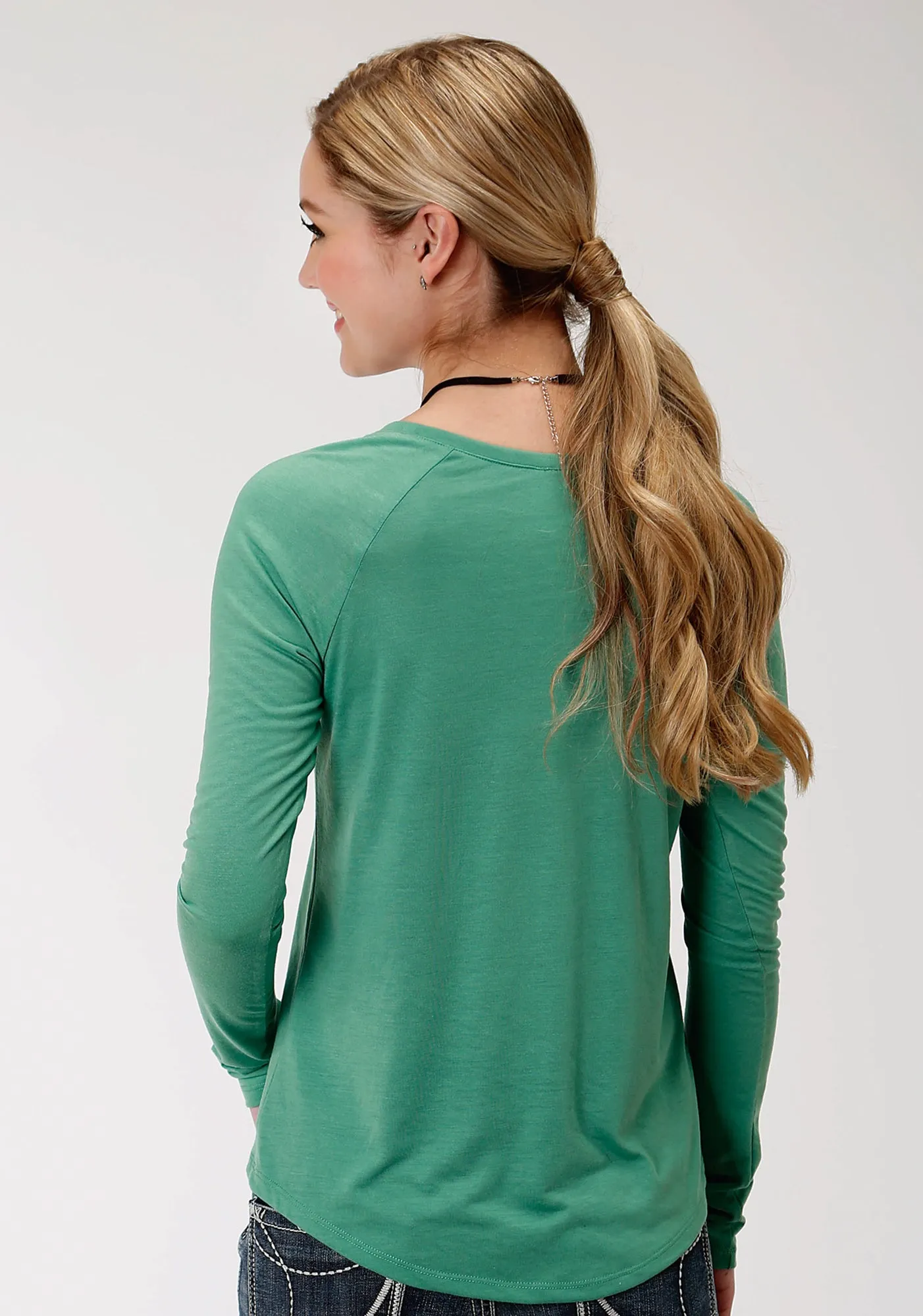 Comfy Fit Easy Layering Roper Womens Moss Green Poly/Rayon Cactus L/S T-Shirt