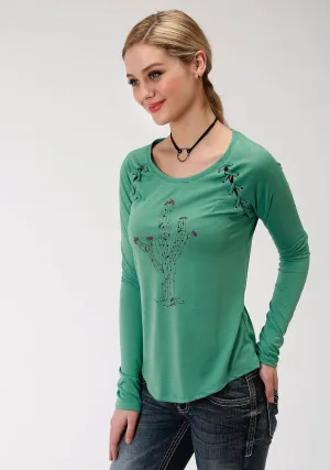 Airy texture Roper Womens Moss Green Poly/Rayon Cactus L/S T-Shirt Roper Womens Moss Green Poly/Rayon Cactus L/S T-Shirt Fit Focus Minimalist Weekend Getaway Casual