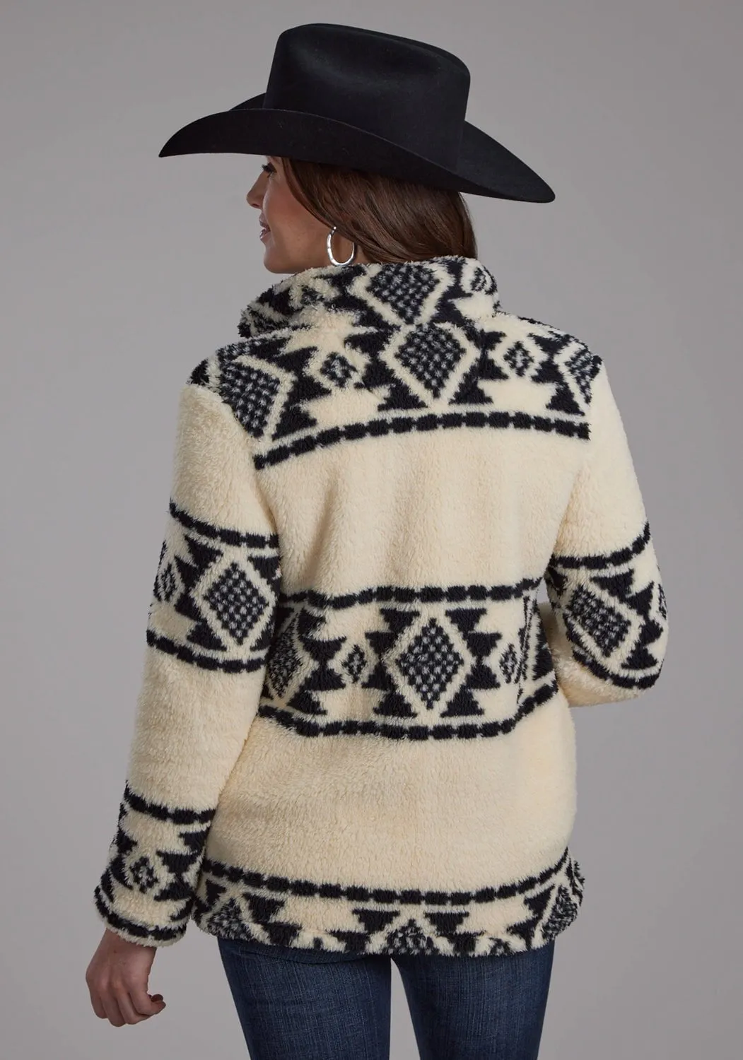 Relaxed Design Style Roper Womens Aztec Stripe Black/Cream 100% Polyester Fleece Jacket