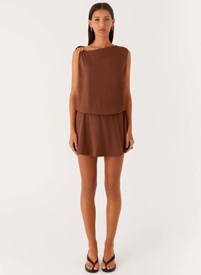 Ala Mini Dress - Chocolate Flowy Dress Ala Mini Dress - Chocolate Smooth Outline