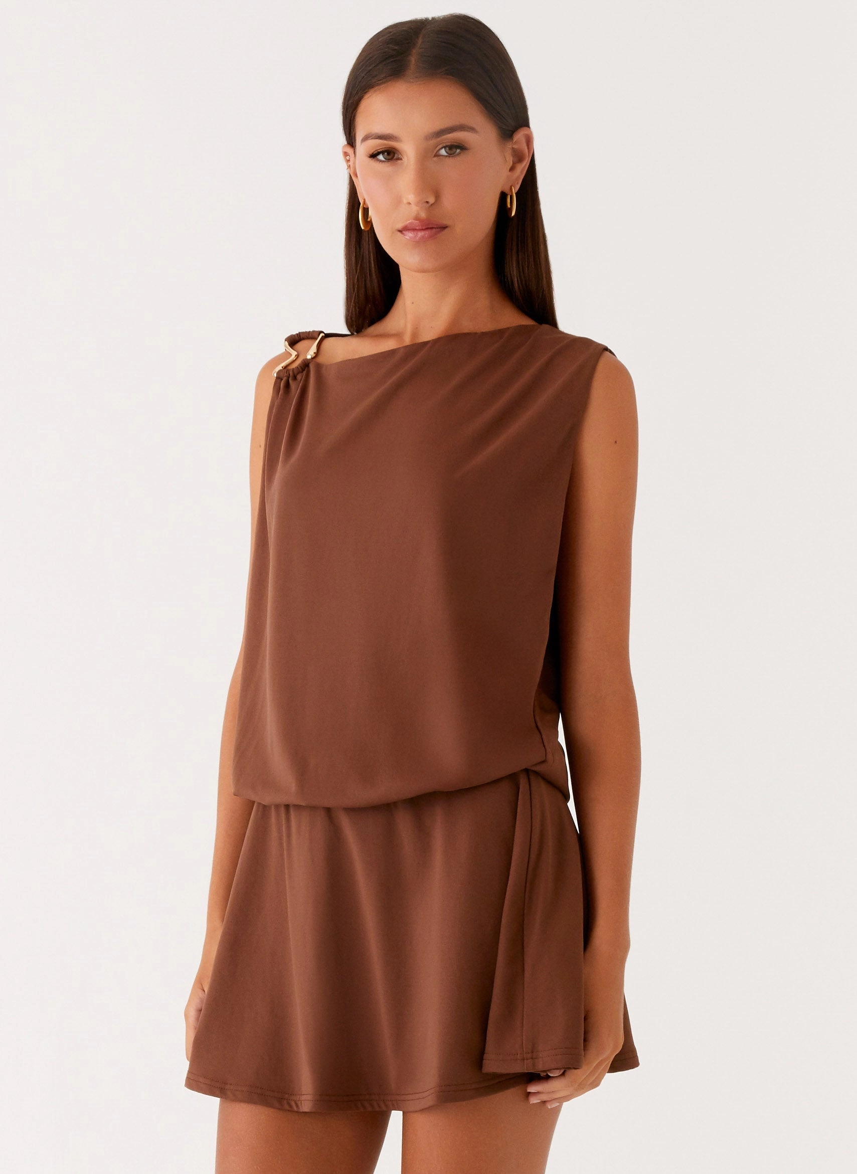 Elastic-Cuff Quick-Dry Ala Mini Dress - Chocolate