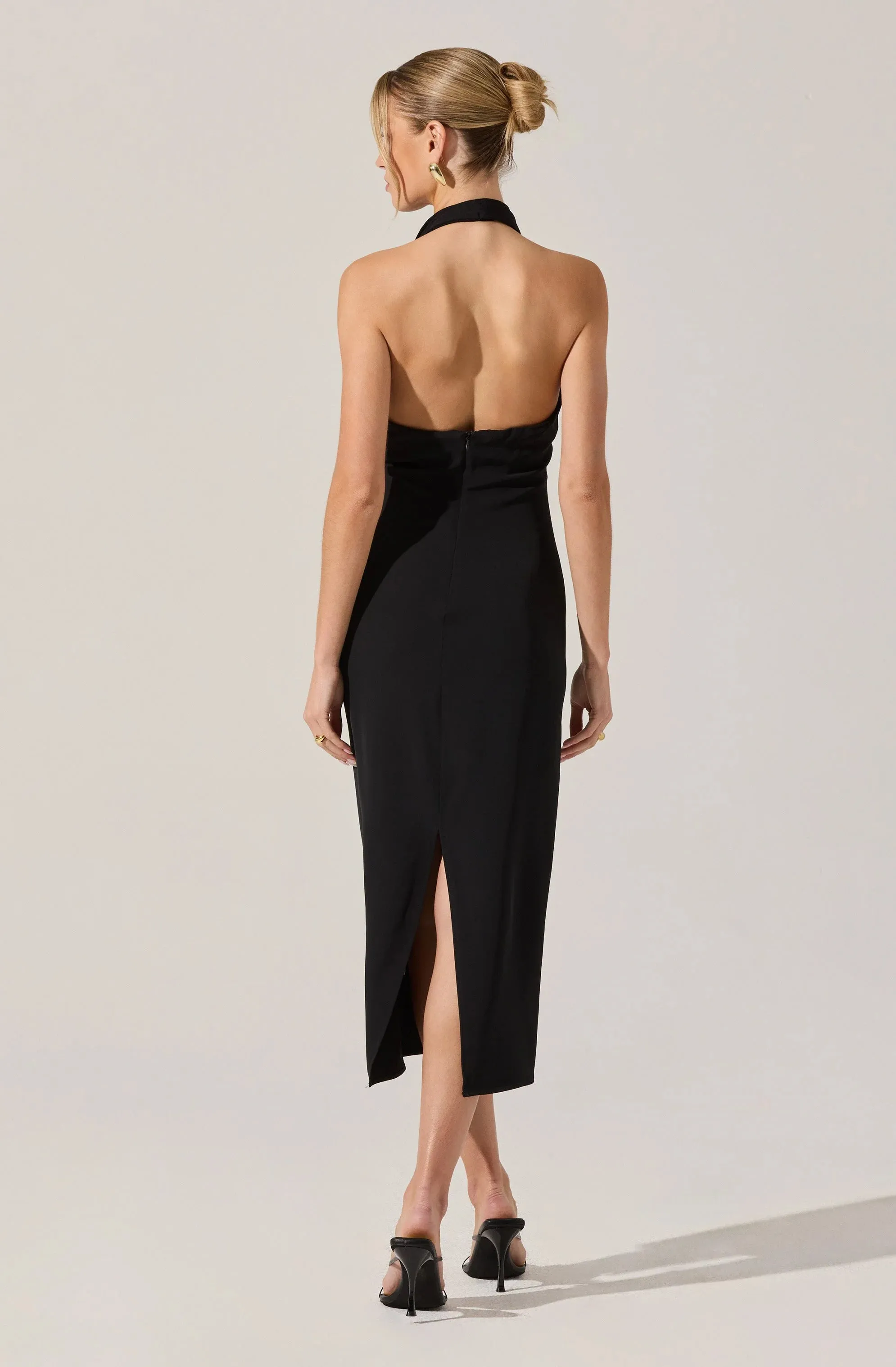 Alanna Halter Cowl Neck Dress in Black Casual Layers Smooth Blend
