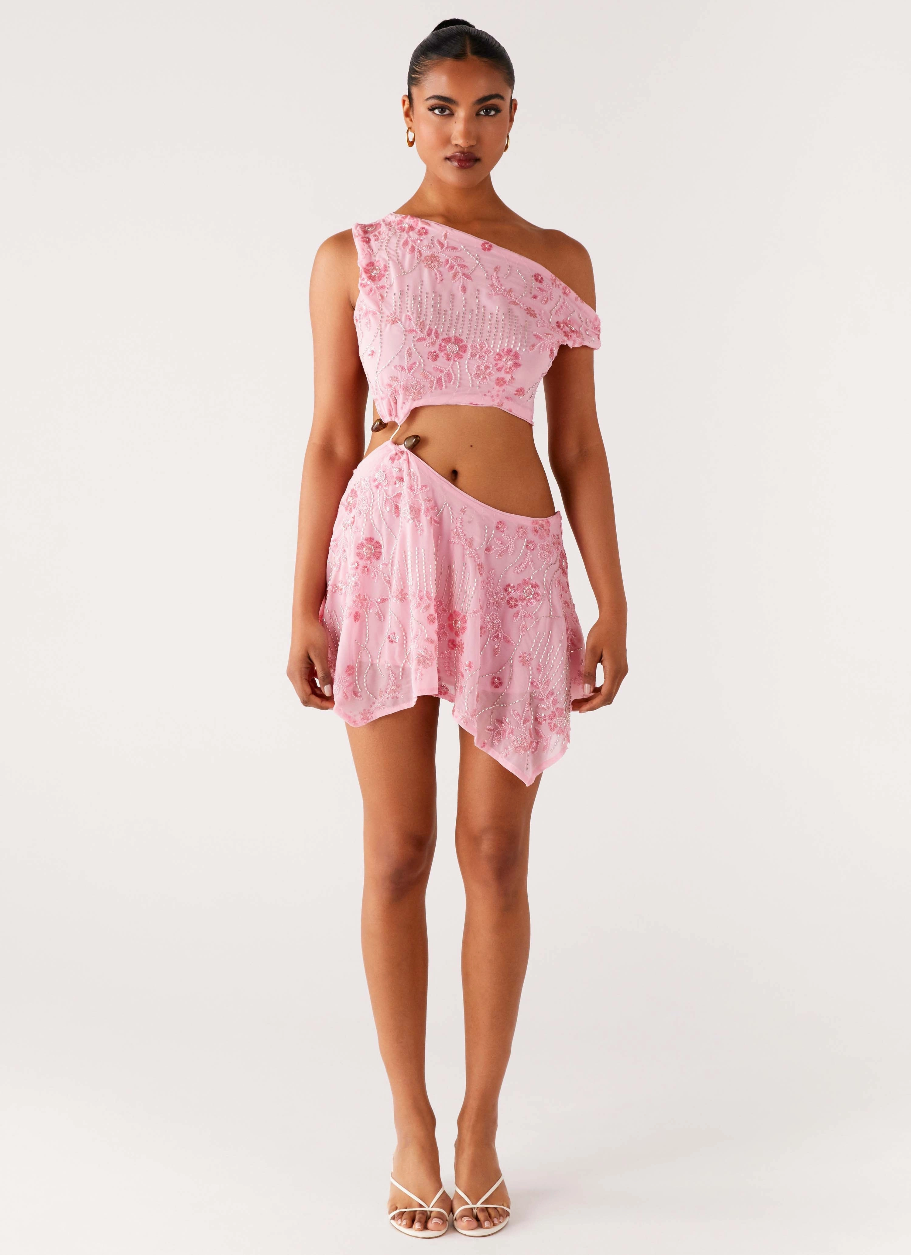 Aletta Sequin Mini Dress - Pink Crisp Texture