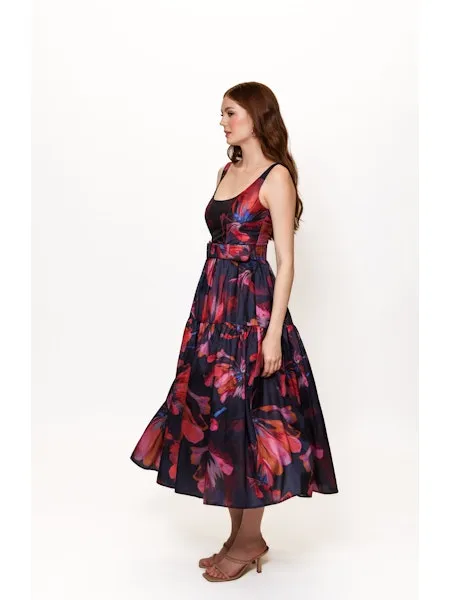 Clean Finish Alice Maxi Dress in Navy Multi Breezy Watercolor Blooms