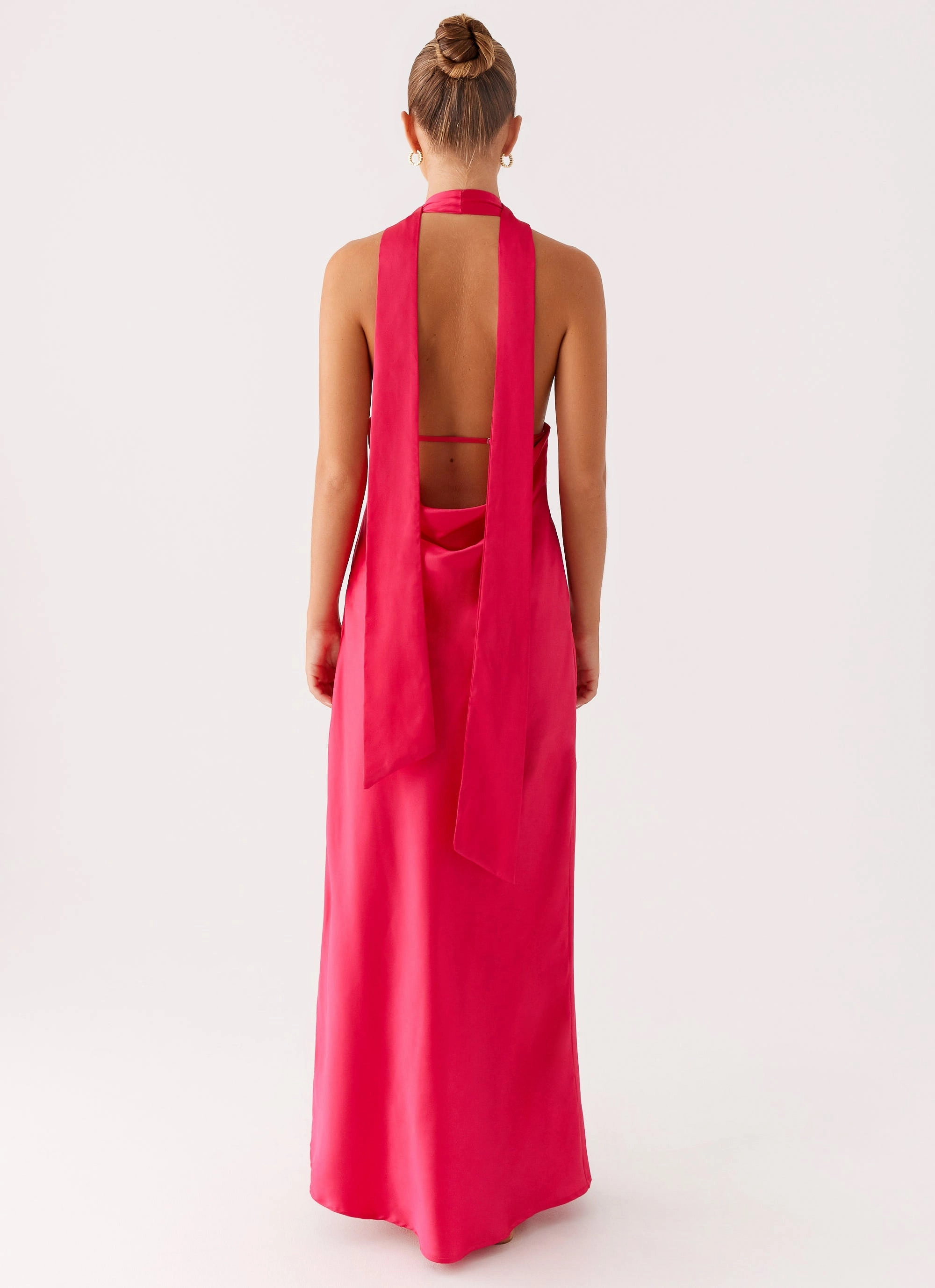 Versatile Cut Alicia Satin Halter Maxi Dress - Fuchsia